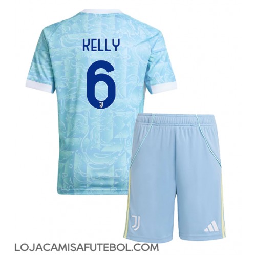 Camisa de Futebol Juventus Lloyd Kelly #6 Equipamento Secundário Infantil 2025-26 Manga Curta (+ Calças curtas)